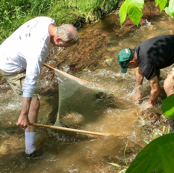  Dr. Leon F. Vinci sampling Barnhardt Creek in Roanoke, VA with colleague Don Wages.